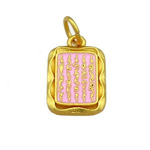 Copper Rectangle Pendant Pink Cloisonne Buddhist 18K Gold Plated, approx 12-16mm [FD13399]