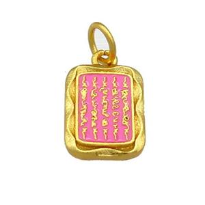 Copper Rectangle Pendant Pink Cloisonne Buddhist 18K Gold Plated, approx 12-16mm [FD13400]