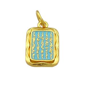 Copper Rectangle Pendant Teal Cloisonne Buddhist 18K Gold Plated, approx 12-16mm [FD13402]