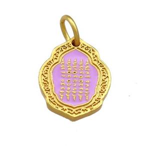 Copper Oavl Pendant Lavender Cloisonne Buddhist 18K Gold Plated, approx 14-17mm [FD13408]