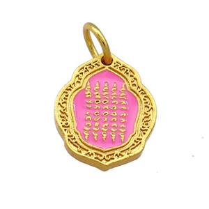 Copper Oavl Pendant Pink Cloisonne Buddhist 18K Gold Plated, approx 14-17mm [FD13409]