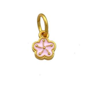Copper Flower Pendant Pink Cloisonne 18K Gold Plated, approx 7mm [FD13410]