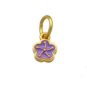 Copper Flower Pendant Purple Cloisonne 18K Gold Plated, approx 7mm [FD13411]