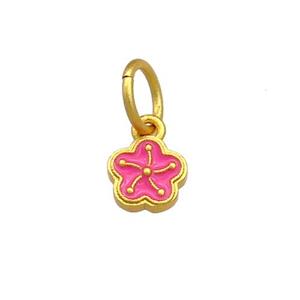Copper Flower Pendant Pink Cloisonne 18K Gold Plated, approx 7mm [FD13413]
