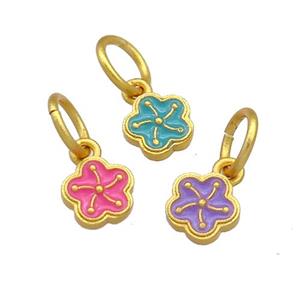 Copper Flower Pendant Cloisonne 18K Gold Plated Mixed, approx 7mm [FD13414]