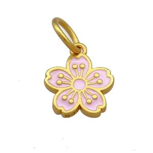 Copper Flower Pendant Pink Cloisonne 18K Gold Plated, approx 11mm [FD13415]