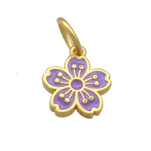 Copper Flower Pendant Purple Cloisonne 18K Gold Plated, approx 11mm [FD13416]
