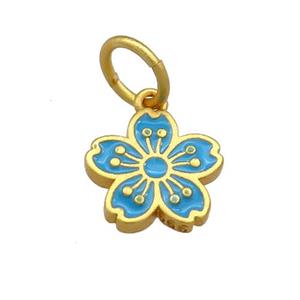 Copper Flower Pendant Teal Cloisonne 18K Gold Plated, approx 11mm [FD13417]