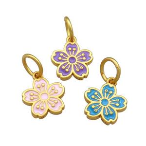Copper Flower Pendant Cloisonne 18K Gold Plated Mixed, approx 11mm [FD13418]