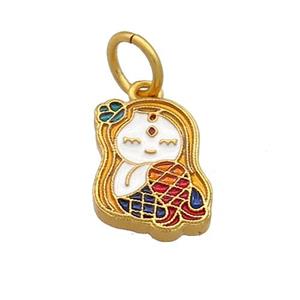 Copper Girls Pendant Multicolor Cloisonne 18K Gold Plated, approx 11-14mm [FD13429]