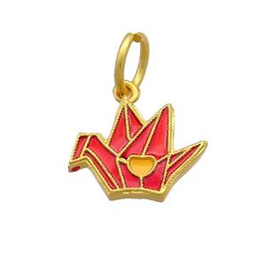 Copper Pendant Paper Crane Red Cloisonne 18K Gold Plated, approx 11-14mm [FD13440]