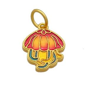 Copper Jellyfish Charms Pendant Multicolor Cloisonne 18K Gold Plated, approx 13-15mm [FD13441]