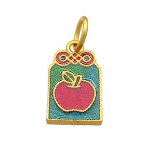 Copper Apple Pendant Multicolor Cloisonne 18K Gold Plated, approx 10-15mm [FD13445]