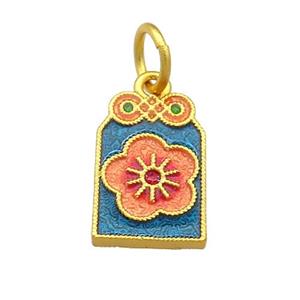 Copper Flower Pendant Multicolor Cloisonne 18K Gold Plated, approx 10-15mm [FD13446]