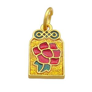 Copper Flower Pendant Multicolor Cloisonne 18K Gold Plated, approx 10-15mm [FD13447]