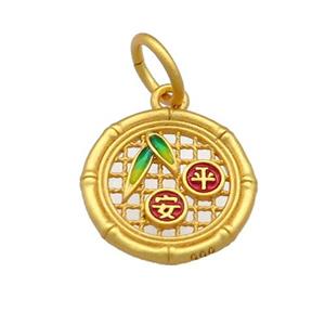 Copper Circle Pendant Bamboo Multicolor Cloisonne 18K Gold Plated, approx 14.5mm [FD13448]