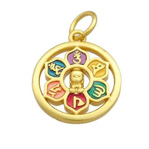 Copper Circle Pendant Multicolor Cloisonne Buddhist 18K Gold Plated, approx 17mm [FD13449]
