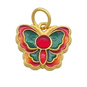 Copper Butterfly Pendant Multicolor Cloisonne 18K Gold Plated, approx 15-17mm [FD13452]