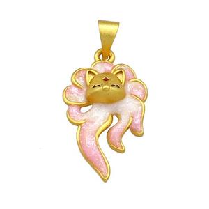 Copper Fox Charms Pendant Pink Cloisoone 18K Gold Plated, approx 13-21mm [FD13456]
