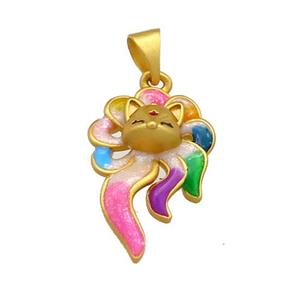 Copper Fox Charms Pendant Multicolor Cloisoone 18K Gold Plated, approx 13-21mm [FD13457]