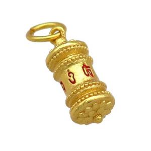Copper Prayer Wheel Charms Pendant Tibetan Unfade 18K Gold Plated, approx 7-16mm [FD13459]