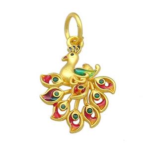 Copper Peafowl Charms Pendant Multicolor Cloisonne Unfade 18K Gold Plated, approx 15-20mm [FD13464]