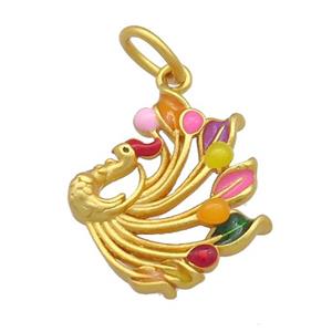 Copper Phoenix Pendant Multicolor Cloisonne Unfade 18K Gold Plated, approx 16-20mm [FD13465]