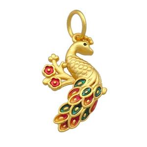 Copper Phoenix Pendant Multicolor Cloisonne Unfade 18K Gold Plated, approx 13-23mm [FD13466]