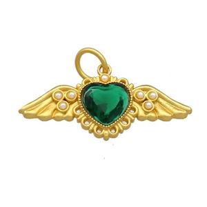 Copper Angel Wings Pave Green Crystal Glass Unfade 18K Gold Plated, approx 12-30mm [FD13470]
