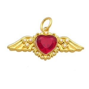 Copper Angel Wings Pave Red Crystal Glass Unfade 18K Gold Plated, approx 12-30mm [FD13471]
