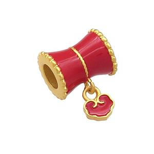 Copper Tube Beads Red Cloisonne Large Hole 18K Gold Plated, approx 5mm, 8-10mm, 4mm hole [FD13475]