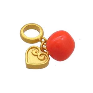 Copper Tomato Charms Pendant Heart Red Enamel 18K Gold Plated, approx 7mm, 6mm [FD13478]