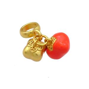 Copper Tomato Charms Pendant Red Enamel 18K Gold Plated, approx 7mm, 6mm [FD13479]