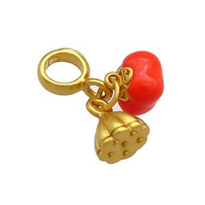 Copper Tomato Charms Pendant Lotus Red Enamel 18K Gold Plated, approx 7mm, 6mm [FD13480]