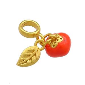 Copper Tomato Charms Pendant Leaf Red Enamel 18K Gold Plated, approx 7mm, 6mm [FD13481]