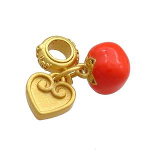 Copper Tomato Charms Pendant Heart Red Enamel 18K Gold Plated, approx 8mm [FD13483]