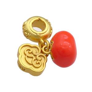 Copper Tomato Charms Pendant Red Enamel 18K Gold Plated, approx 8mm [FD13484]