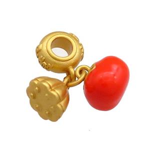 Copper Tomato Charms Pendant Lotus Red Enamel 18K Gold Plated, approx 8mm [FD13485]