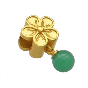 Copper Flower Beads With Green Green Jade 18K Gold Plated, approx 6mm,10mm, 4mm hole [FD13486]