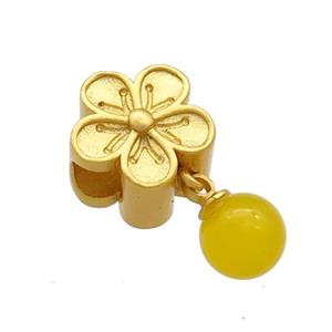 Copper Flower Beads With Green Yellow Jade 18K Gold Plated, approx 6mm,10mm, 4mm hole [FD13487]
