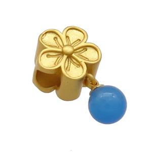 Copper Flower Beads With Green Blue Jade 18K Gold Plated, approx 6mm,10mm, 4mm hole [FD13488]