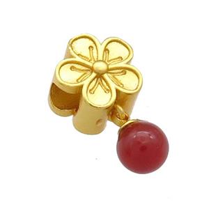 Copper Flower Beads With Green Red Jade 18K Gold Plated, approx 6mm,10mm, 4mm hole [FD13489]