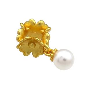 Copper Flower Beads With White Pearlized Resin 18K Gold Plated, approx 7-11mm, 4mm hole, 6mm [FD13490]