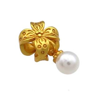Copper Flower Beads With White Pearlized Resin 18K Gold Plated, approx 9-10mm, 4mm hole, 6mm [FD13491]