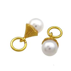 Copper Flower Pendant Pave White Pearlized Resin 18K Gold Plated, approx 7-10mm [FD13492]