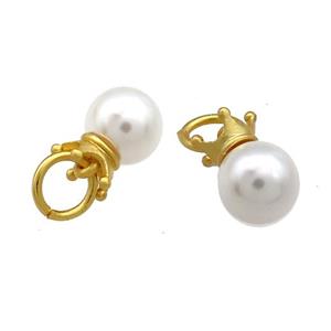 Copper Crown Pendant Pave White Pearlized Resin 18K Gold Plated, approx 8-11mm [FD13493]