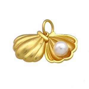Copper Shell Pendant Pave White Pearlized Resin 18K Gold Plated, approx 12mm, 5mm [FD13494]