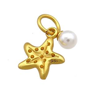 Copper Starfish Pendant Pave White Pearlized Resin 18K Gold Plated, approx 12-14mm, 5mm [FD13495]