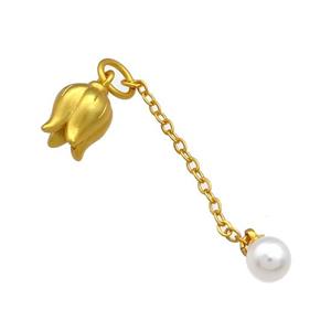 Copper Lotus Pendant White Pearlized Resin 18K Gold Plated, approx 8-10mm, 6mm, 35mm length [FD13500]