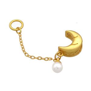 Copper Moon Pendant White Pearlized Resin 18K Gold Plated, approx 9-11mm, 4mm hole, 5mm, 35mm length [FD13501]